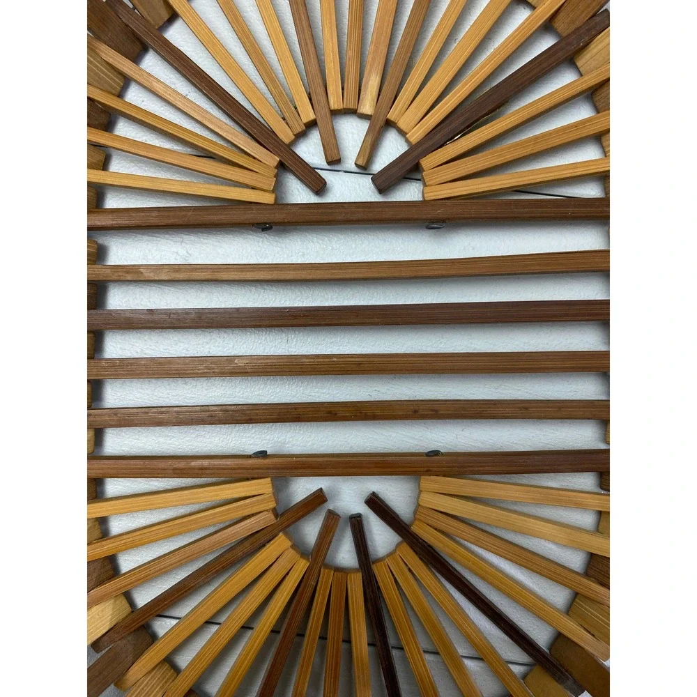Ambee Basket Bamboo Slat Sunburst‎ Basket Vintage Boho MCM Decor